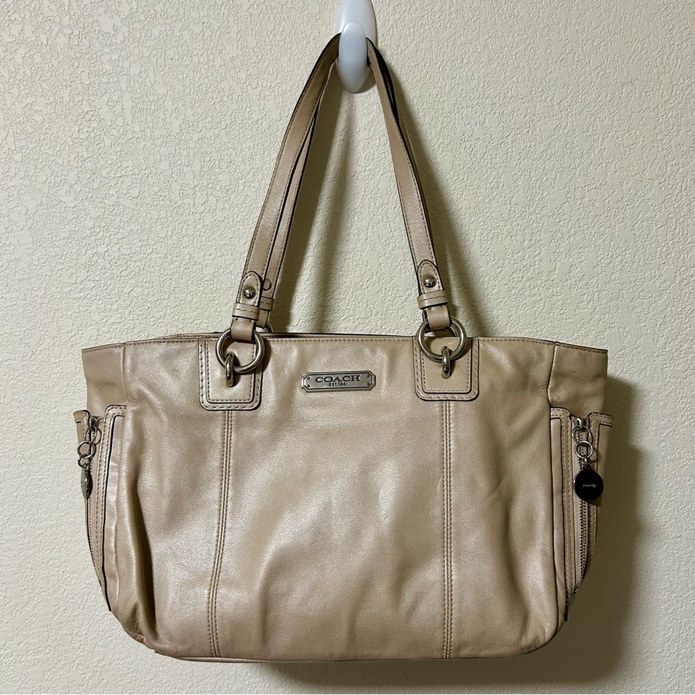 Coach Beige Leather Tote Bag